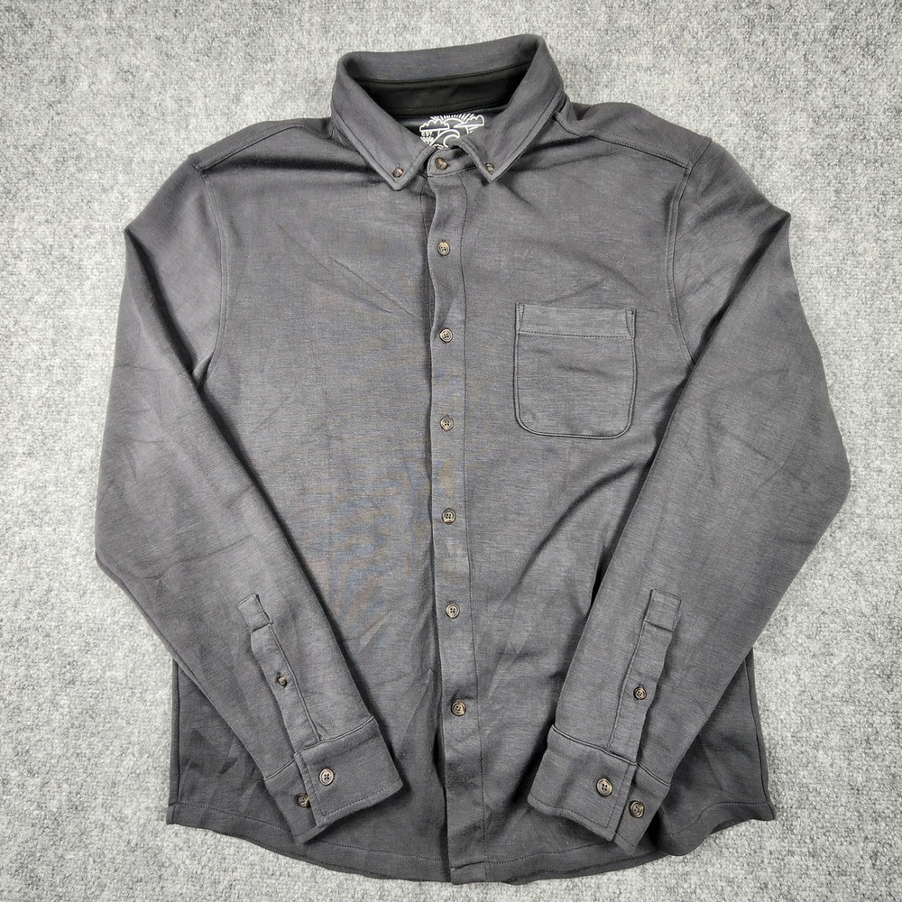 Laguna Mens Long Sleeve Button Down Shirt Gray Stretch Jersey Pocket Size Medium